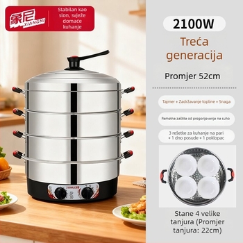 Kućni električni parni lonac, velikog kapaciteta, trostupan, višestruke namjene za povrće i parne peciva