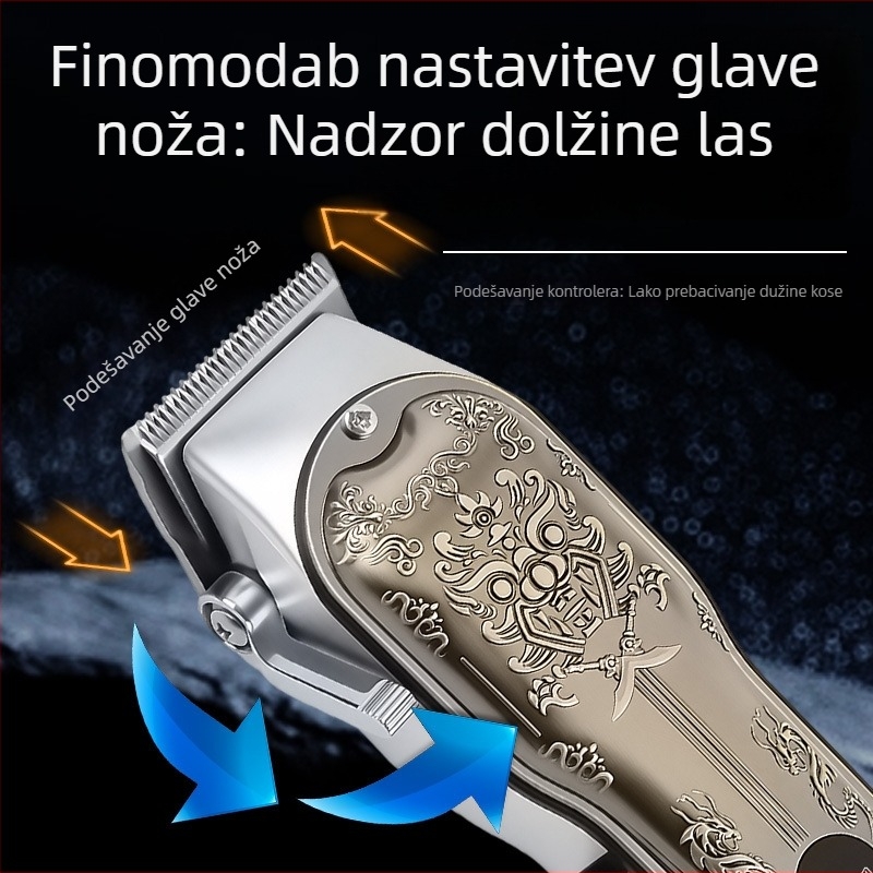 Vintage set za šišanje kose – Električni trimer s ugrađenom baterijom 1000-1200mAh, trajanje rada 1-3 h, četkasti motor, niska razina buke (<36 dB)