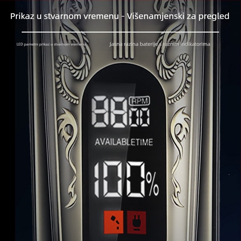 Vintage set za šišanje kose – Električni trimer s ugrađenom baterijom 1000-1200mAh, trajanje rada 1-3 h, četkasti motor, niska razina buke (<36 dB)