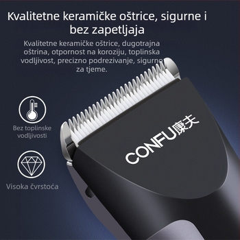 Conff KF-T123 Električni uređaj za šišanje kose s keramičkom oštricom, dvostruko napajanje (punjenje ili priključak), vodootporan i periv, univerzalna uporaba