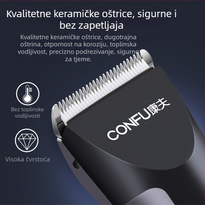 Conff KF-T123 Električni uređaj za šišanje kose s keramičkom oštricom, dvostruko napajanje (punjenje ili priključak), vodootporan i periv, univerzalna uporaba