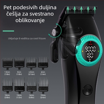 Profesionalni kliper za kosu s podešavanjem brzine, bežični punjač za kućnu upotrebu, keramičke oštrice, odvojiva i periva glava oštrice