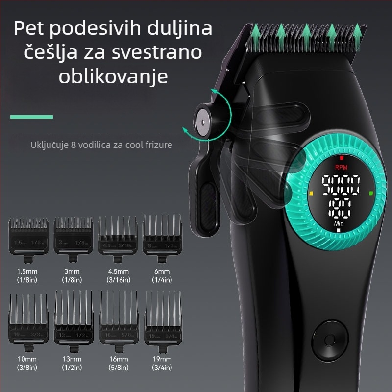 Profesionalni kliper za kosu s podešavanjem brzine, bežični punjač za kućnu upotrebu, keramičke oštrice, odvojiva i periva glava oštrice