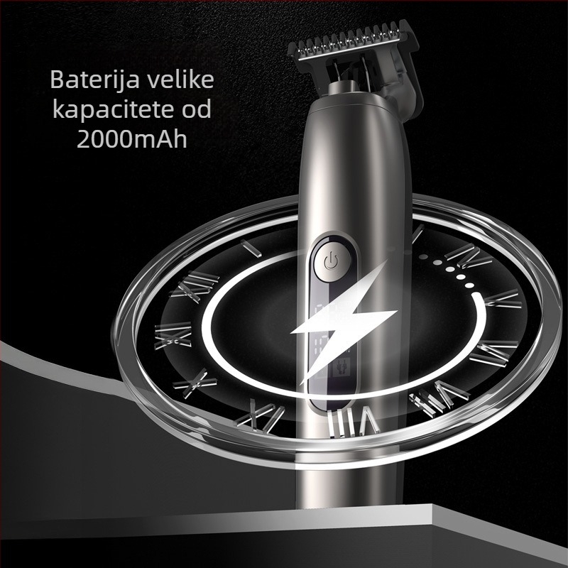 Šišač kose s ugrađenom baterijom 1200–2000 mAh, radno vrijeme 3–6 h, motor s četkicama, nože od nehrđajućeg čelika, vodootporan
