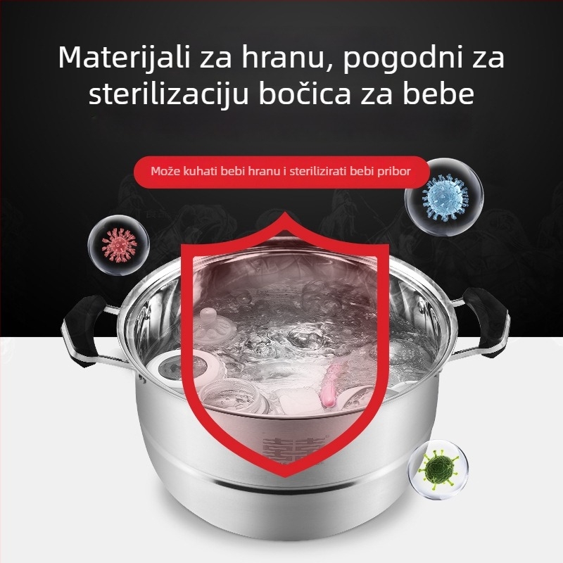 3-slojni parni lonac od 304 nehrđajućeg čelika, kompatibilan s indukcijom, dvostruko dno, za rižu i ribu