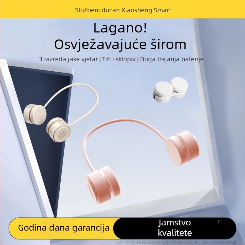 Ventilator za vrat USB, punjivi, motor bez četkica, 3 brzine, baterija 300–500 mAh