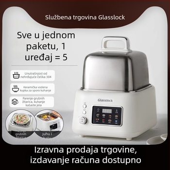 Glasslock nehrđajući čelični električni parivač s jednim slojem; kapacitet <6 L, 800 W, 220 V, model GE-ST02GY; funkcije: parenje, kuhanje, izolacija, rezerviranje