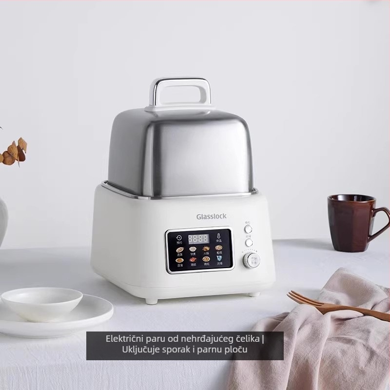 Glasslock nehrđajući čelični električni parivač s jednim slojem; kapacitet <6 L, 800 W, 220 V, model GE-ST02GY; funkcije: parenje, kuhanje, izolacija, rezerviranje