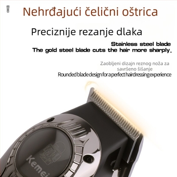 Kemei KM-1708 Električni uređaj za šišanje kose s četkastim motorom, nehrđajući čelik oštrice, ugrađena baterija 1000–1200mAh, radno vrijeme 3–6 sati, punjenje