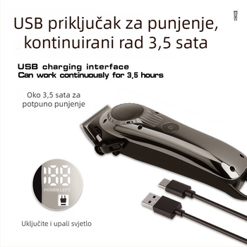 Kemei KM-1708 Električni uređaj za šišanje kose s četkastim motorom, nehrđajući čelik oštrice, ugrađena baterija 1000–1200mAh, radno vrijeme 3–6 sati, punjenje
