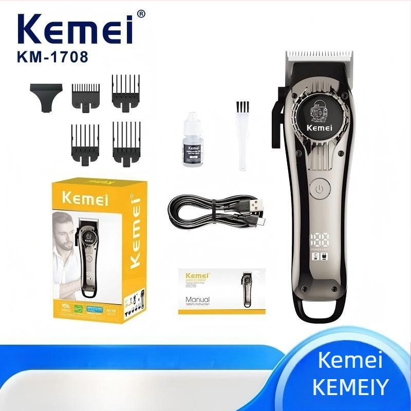 Kemei KM-1708 Električni uređaj za šišanje kose s četkastim motorom, nehrđajući čelik oštrice, ugrađena baterija 1000–1200mAh, radno vrijeme 3–6 sati, punjenje