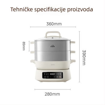 Električni parni lonac Midea ZGC282802, 1700W, 220V, kapacitet 10L+, 3-slojni, neprimijanjajući unutarnji lonac, parenje, kuhanje, prženje i hot pot