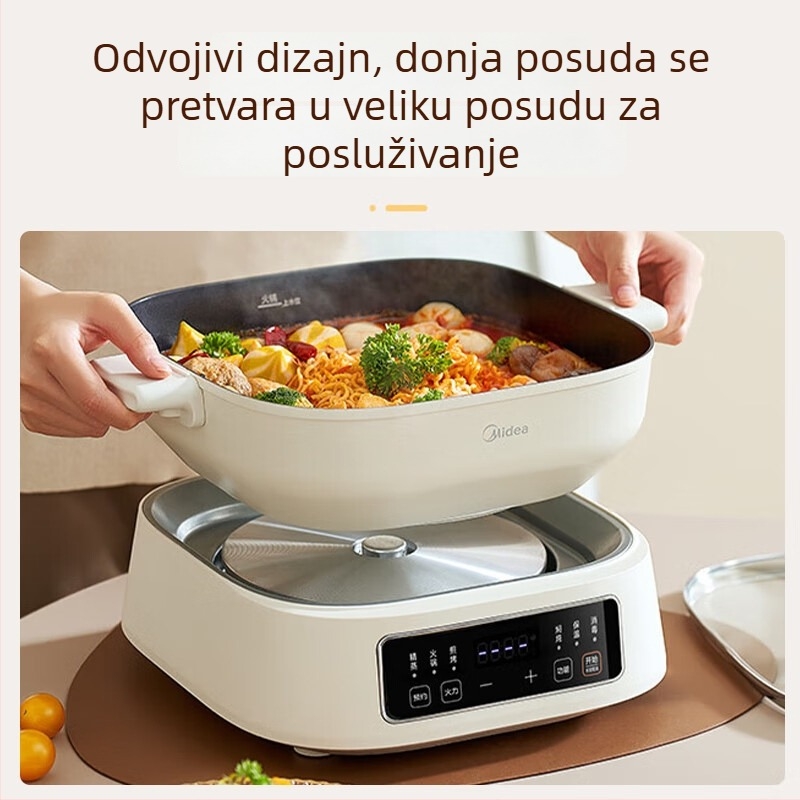 Električni parni lonac Midea ZGC282802, 1700W, 220V, kapacitet 10L+, 3-slojni, neprimijanjajući unutarnji lonac, parenje, kuhanje, prženje i hot pot