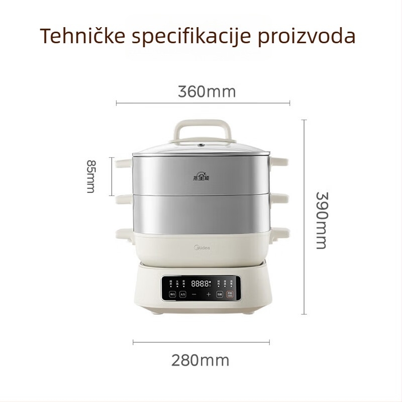 Električni parni lonac Midea ZGC282802, 1700W, 220V, kapacitet 10L+, 3-slojni, neprimijanjajući unutarnji lonac, parenje, kuhanje, prženje i hot pot