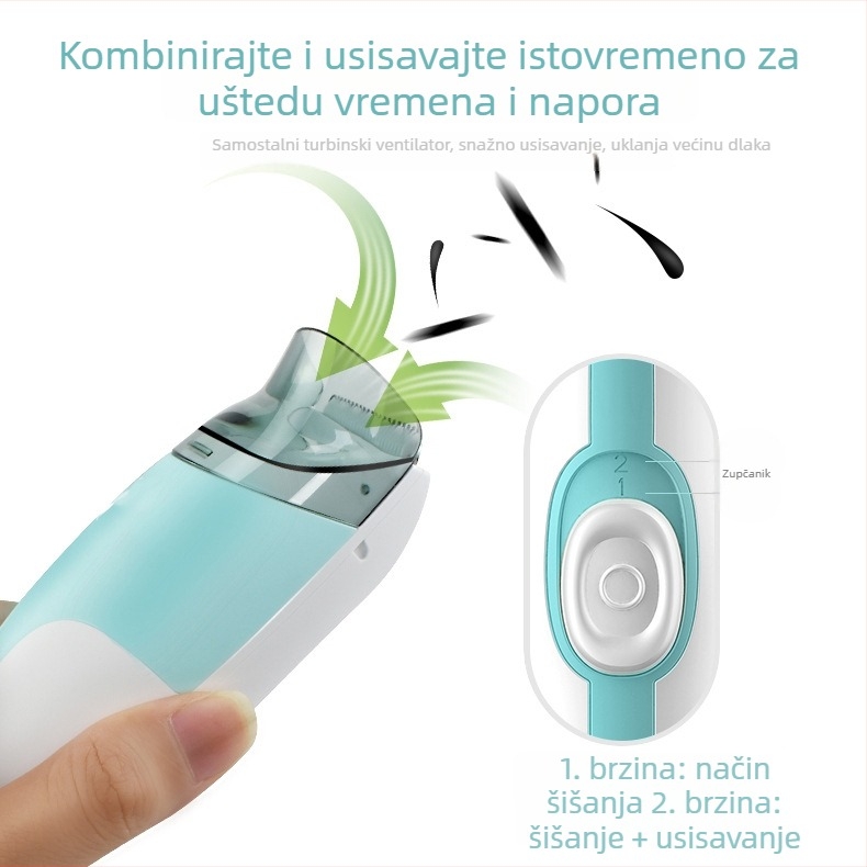 Automatski dječji makazice za kosu – USB punjive, dvostruka napaja, vodootporne, ugrađena baterija 500–800 mAh, buka 46–70 dB, vrijeme rada 0–1 h