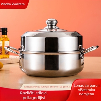 Nehrđajući čelični lonac za kućnu upotrebu; jednoslojna posuda za paru i juha; bezdimni dizajn; model YX3048-2; kompatibilan s plinskim štednjakom.