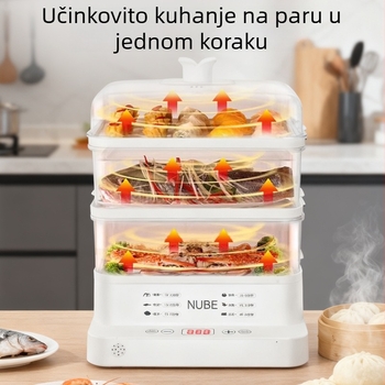 Električna parna kuhalo velikog kapaciteta, 3+ sloja, 10 L i više, gumbno upravljanje, unutarnji tank od PC-a, pogodno za 2–3 osobe