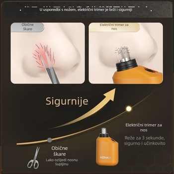 Električni trimer za nosne dlačice s ugrađenom baterijom, 100–300 mAh, punjenje, trajanje više od 15 dana, zamjenjiva glava za čišćenje