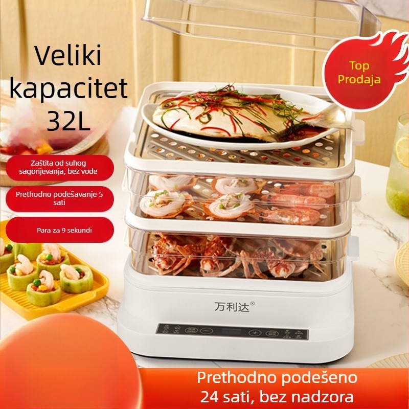 Električni parni lonac, 3-slojni, velik kapacitet preko 10 L, mikroprocesorsko upravljanje, automatsko isključivanje