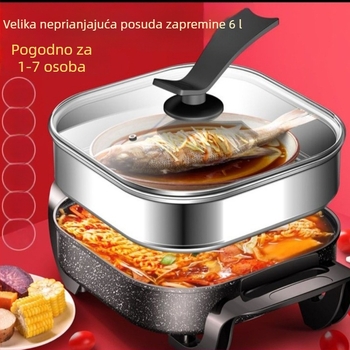 Domaći višenamjenski električni lonac s integriranim wokom i mogućnostima kuhanja, neprimjanjajuće dno