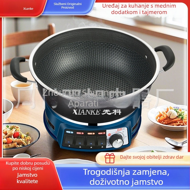 Električni wok/hot pot, 2100W, kapacitet 3–4 L, unutarnja posuda od legure, IMD kućište