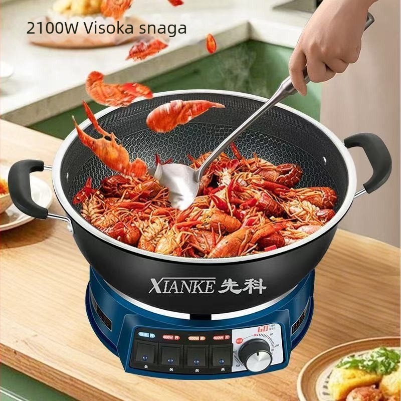 Električni wok/hot pot, 2100W, kapacitet 3–4 L, unutarnja posuda od legure, IMD kućište