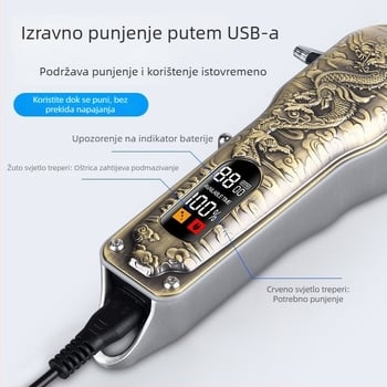 Električni šišač za kosu, punjivi, s odvojljivom perivom glavom za rezanje, noževi od nehrđajućeg čelika, četkasti motor, ugrađena baterija 1200–2000 mAh