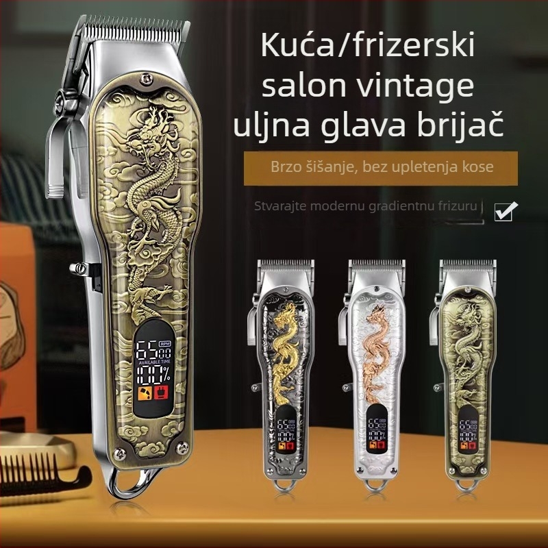 Električni šišač za kosu, punjivi, s odvojljivom perivom glavom za rezanje, noževi od nehrđajućeg čelika, četkasti motor, ugrađena baterija 1200–2000 mAh
