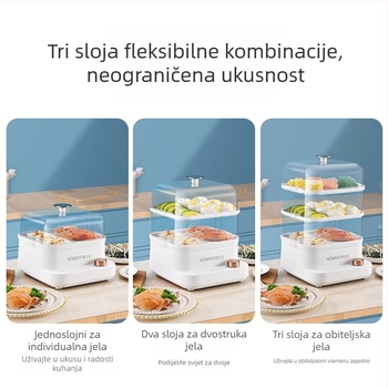 Conbach električni parovar, 3-slojni, Velik kapacitet, 800W, 220V, PP za hranu