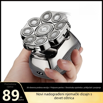 Električni brijač za ćelavu glavu, trajanje baterije 60+ minuta, dvostruko napajanje (punjenje/struja), četkasti motor, baterija 6000 mAh+ zamjenjiva