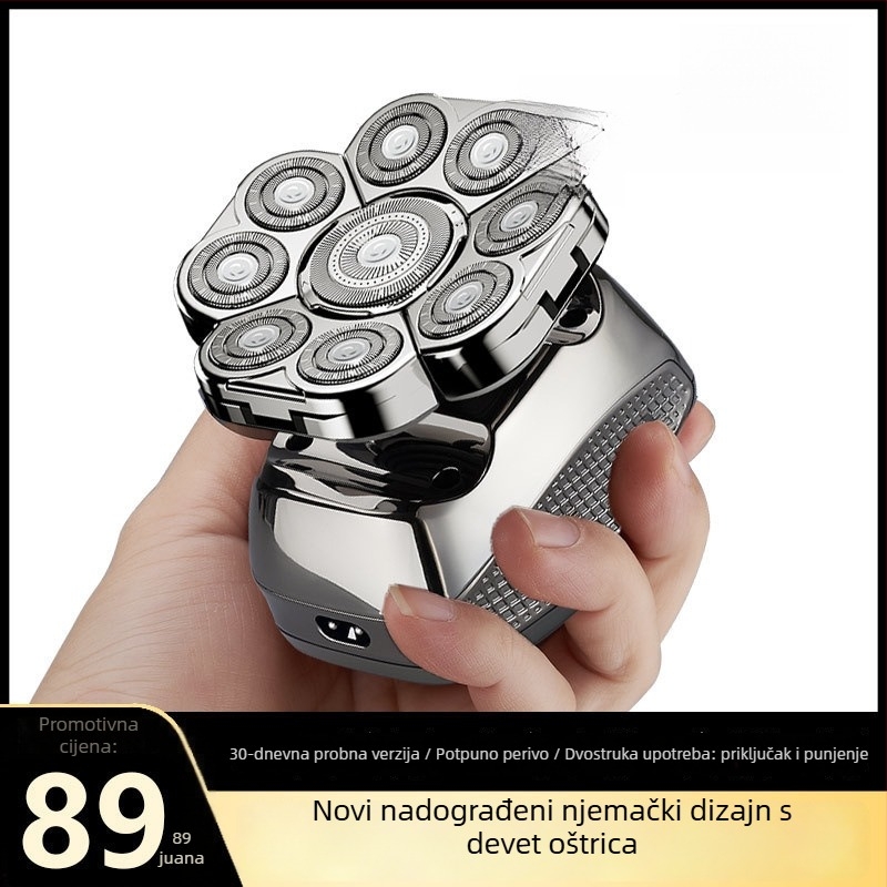 Električni brijač za ćelavu glavu, trajanje baterije 60+ minuta, dvostruko napajanje (punjenje/struja), četkasti motor, baterija 6000 mAh+ zamjenjiva