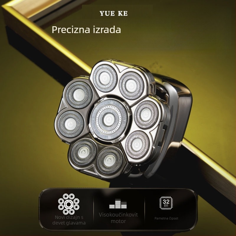 Električni brijač za ćelavu glavu, trajanje baterije 60+ minuta, dvostruko napajanje (punjenje/struja), četkasti motor, baterija 6000 mAh+ zamjenjiva