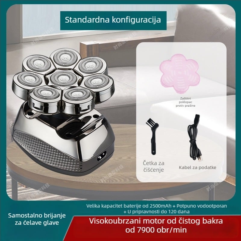Električni brijač za ćelavu glavu, trajanje baterije 60+ minuta, dvostruko napajanje (punjenje/struja), četkasti motor, baterija 6000 mAh+ zamjenjiva
