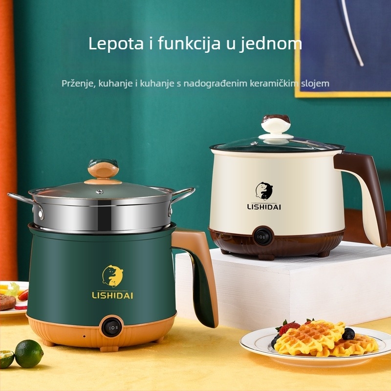 Višenamjenski električni lonac s poklopom, snaga do 800 W, kapacitet 1–2 L, unutarnja posuda od crnog kristala, para, prženje, kuhanje, dinstanje, sporo kuhanje