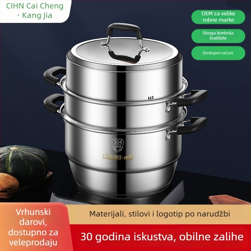 Parni lonac od 304 nehrđajućeg čelika, trostruki sloj, velika zapremina, stakleni poklop, model CC2032U