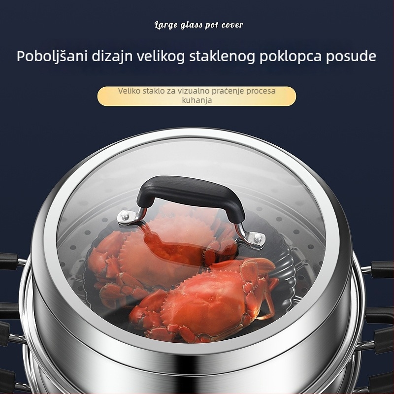 Parni lonac od 304 nehrđajućeg čelika, trostruki sloj, velika zapremina, stakleni poklop, model CC2032U