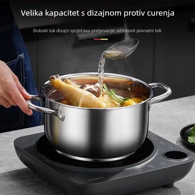 Dvostruki lonac za paru za juhe, od 410 inox čelika, stakleni poklopac, dubina 12 cm, pogodan za običan štednjak