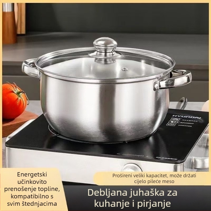 Dvostruki lonac za paru za juhe, od 410 inox čelika, stakleni poklopac, dubina 12 cm, pogodan za običan štednjak