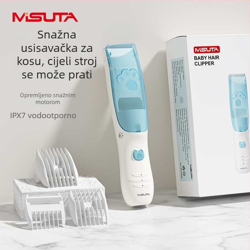 Misuta baby kosa za kosu – punjiva, 5W motor, automatsko usisavanje dlaka, tih rad, vodootporna, za bebe i odrasle