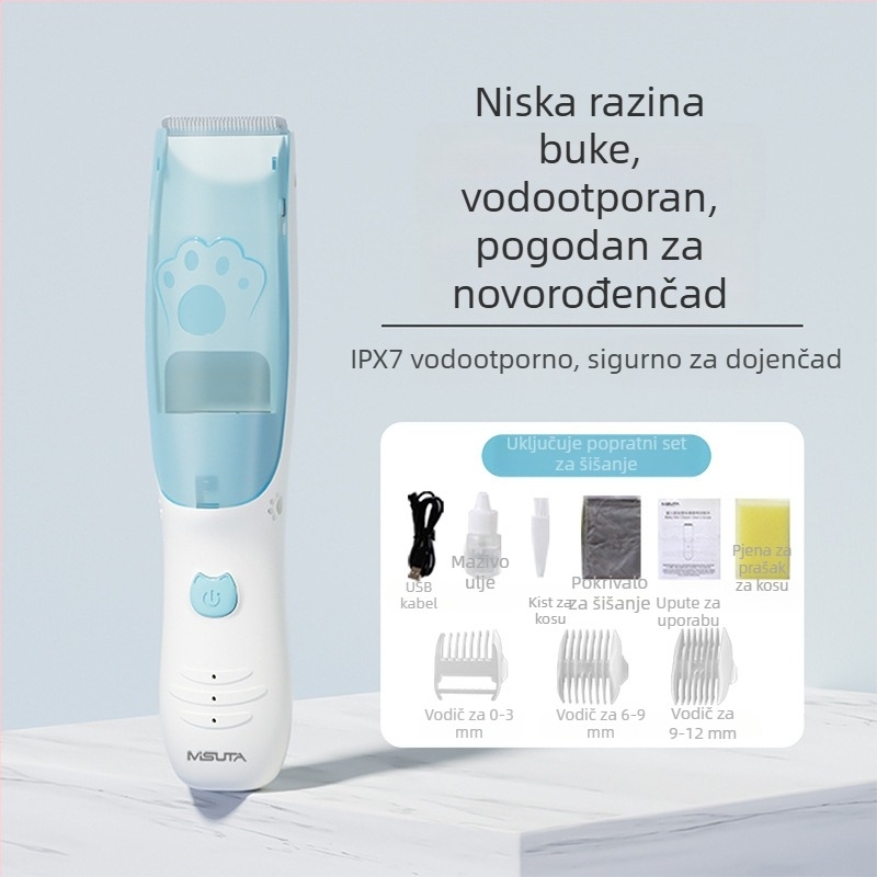 Misuta baby kosa za kosu – punjiva, 5W motor, automatsko usisavanje dlaka, tih rad, vodootporna, za bebe i odrasle