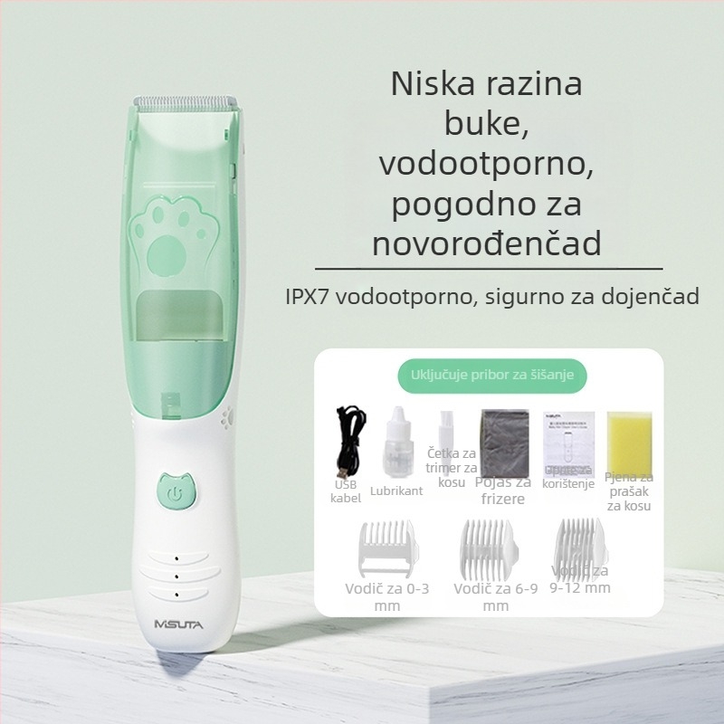 Misuta baby kosa za kosu – punjiva, 5W motor, automatsko usisavanje dlaka, tih rad, vodootporna, za bebe i odrasle