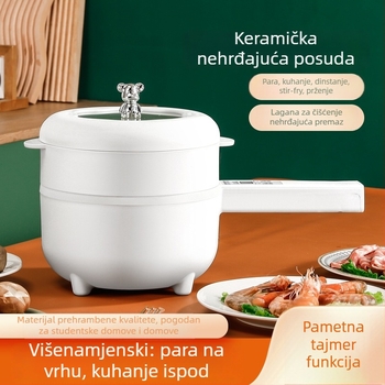 Višefunkcijski električni lonac za dom i studentski dom, kapacitet 1–2 L, LCD zaslon, tajmer, regulacija temperature, zaštita od suhog kuhanja, prženje, para, kuhanje, gulaš, unutarnja površina s premazom protiv prianjanja