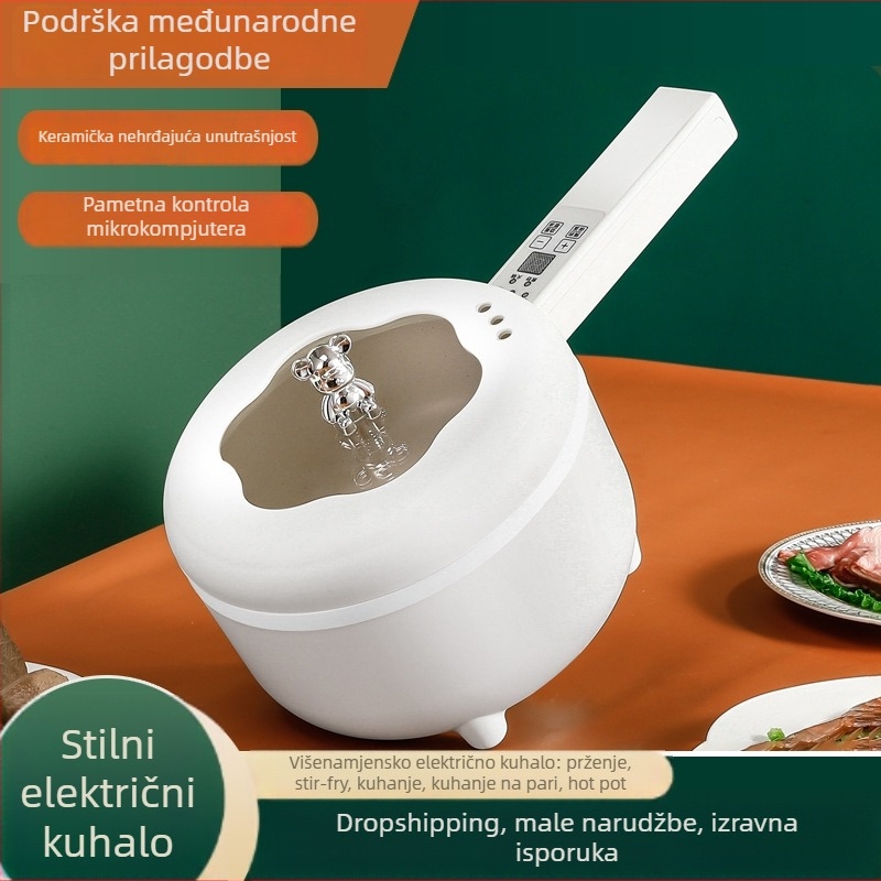 Višefunkcijski električni lonac za dom i studentski dom, kapacitet 1–2 L, LCD zaslon, tajmer, regulacija temperature, zaštita od suhog kuhanja, prženje, para, kuhanje, gulaš, unutarnja površina s premazom protiv prianjanja