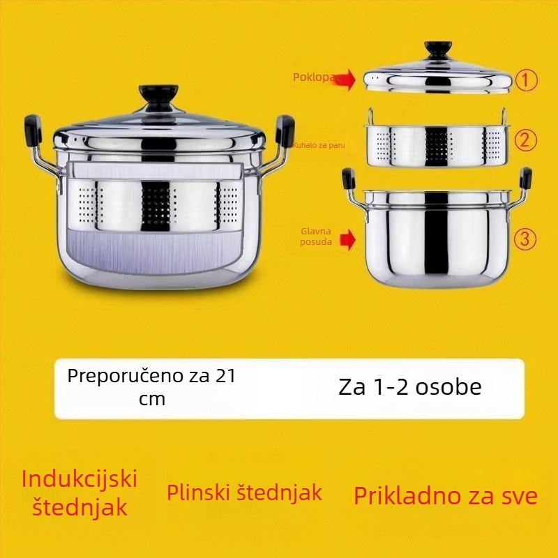 Meddo Dvostruki posuda za paru od nehrđajućeg čelika, s jednim dnom
