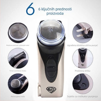 RS102 električni brijač, punjivi, rotirajuća glava s 1 oštricom, lebdeća glava, trajanje baterije 30 minuta