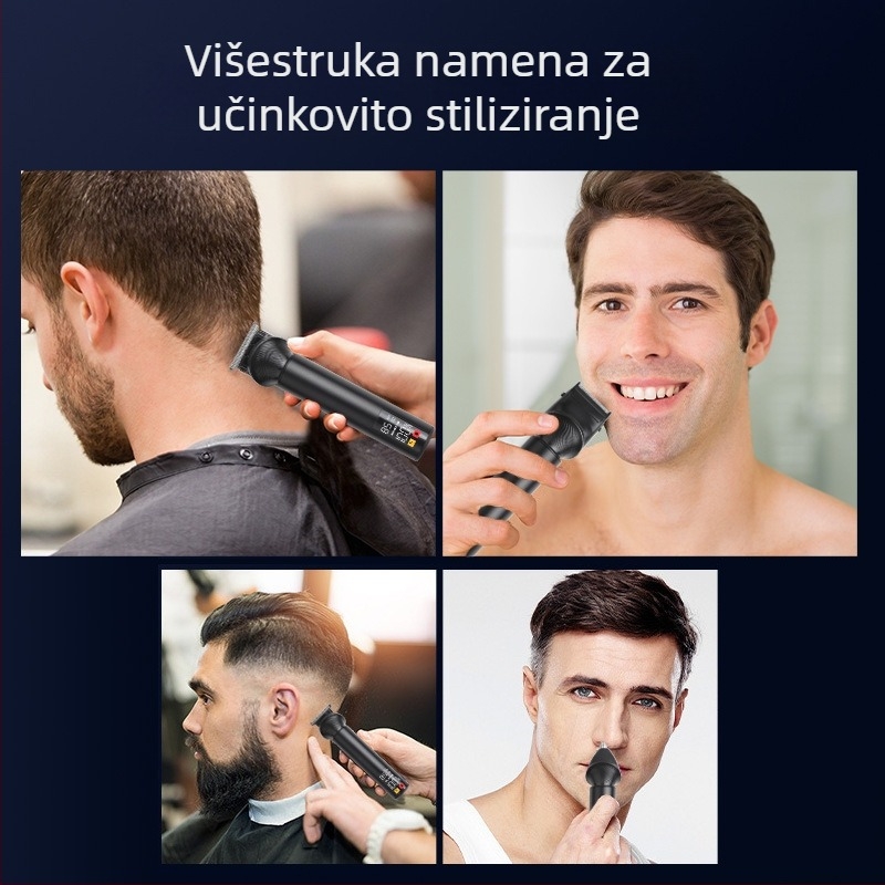 Profesionalni set za šišanje kose - punjivi, ugrađena baterija, četkasti motor, nehrđajući čelik oštrice, buka 46–70 dB