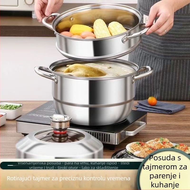 Parni lonac sa tri sloja od 304 nehrđajućeg čelika za indukcijske ploče