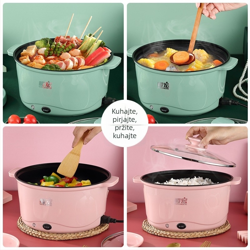 Prilagodljivi višefunkcionalni električni wok za kućnu upotrebu, neprianjajuća površina, kompaktan kućni lonac za studentske domove, pogodan za kuhanje riže i hot pot