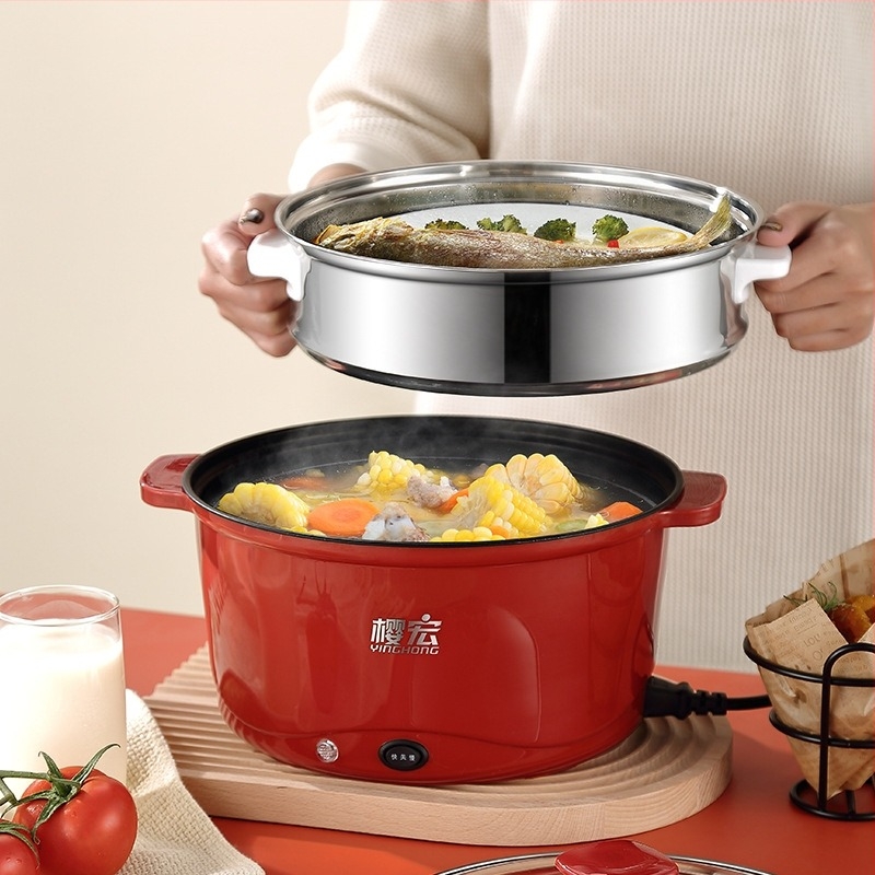 Prilagodljivi višefunkcionalni električni wok za kućnu upotrebu, neprianjajuća površina, kompaktan kućni lonac za studentske domove, pogodan za kuhanje riže i hot pot