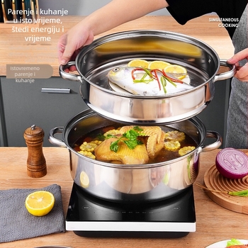 Parni lonac od nehrđajućeg čelika 400 serije, 4 razine, stakleni poklopac, s jednim dnom